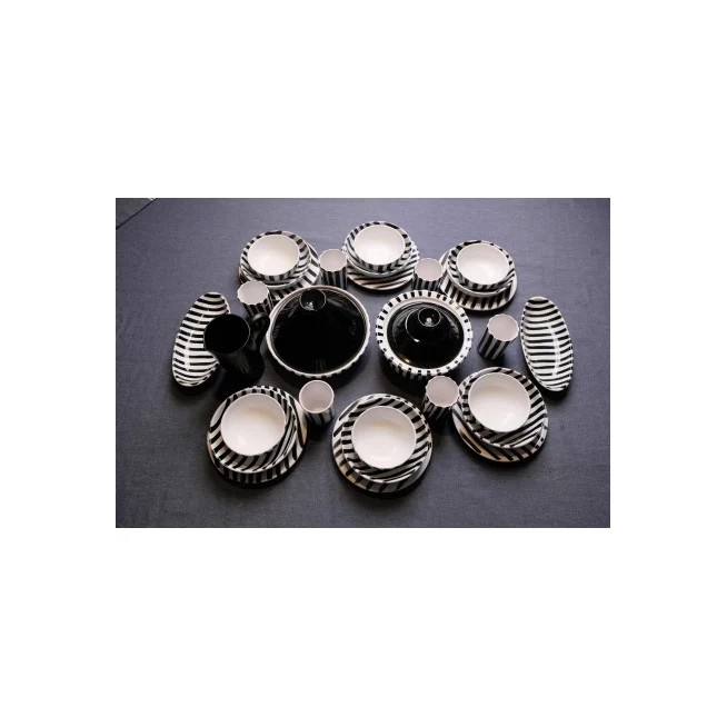 SERVICE A TABLE COMPLET 29 PCS POUR 6 PRS - ZEBRA BLACK