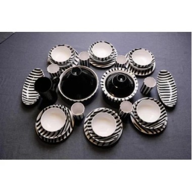 SERVICE A TABLE COMPLET 29 PCS POUR 6 PRS - ZEBRA BLACK